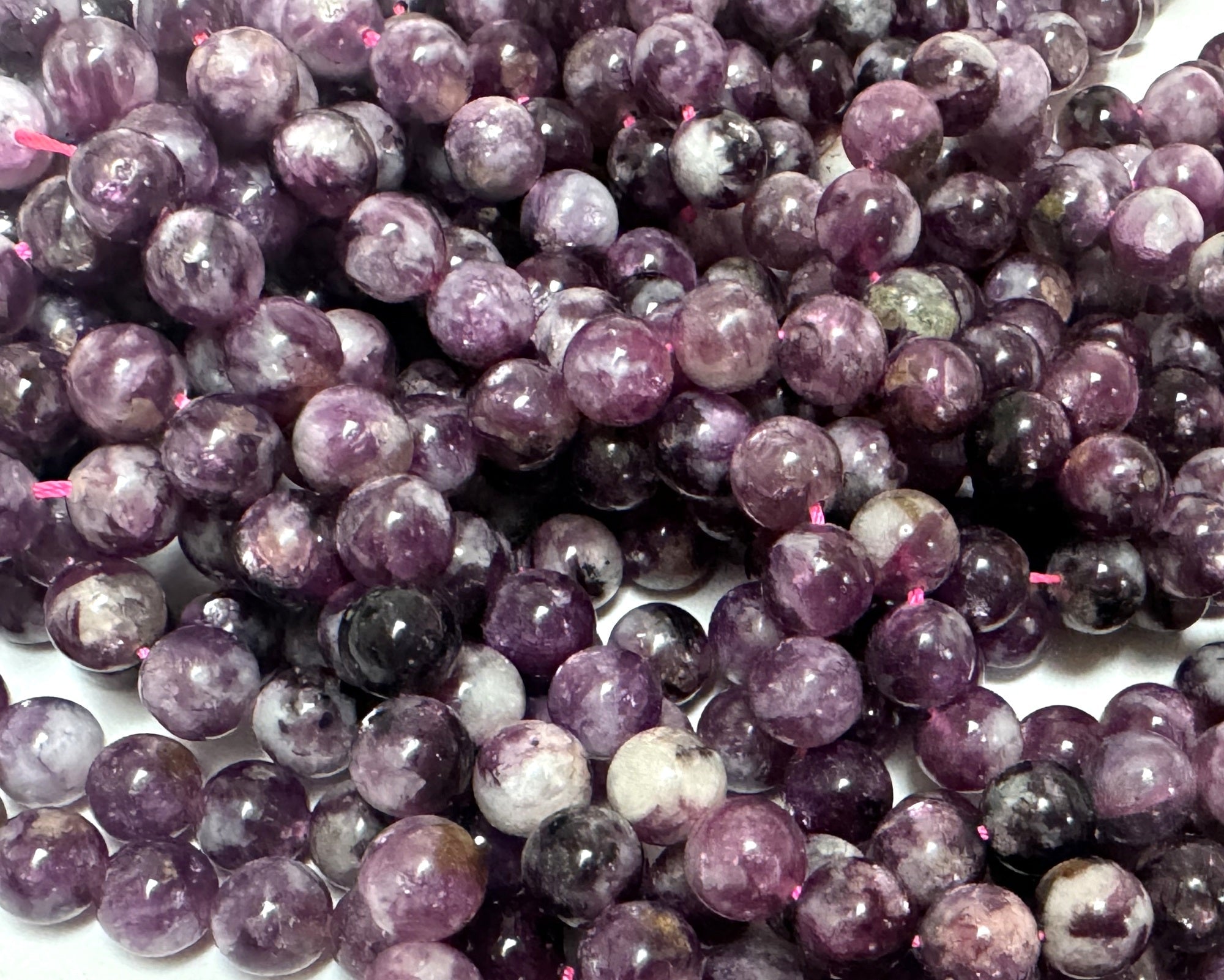 Purple Emerald Lepidolite 8mm round natural gemstone beads 16" strand - Oz Beads 