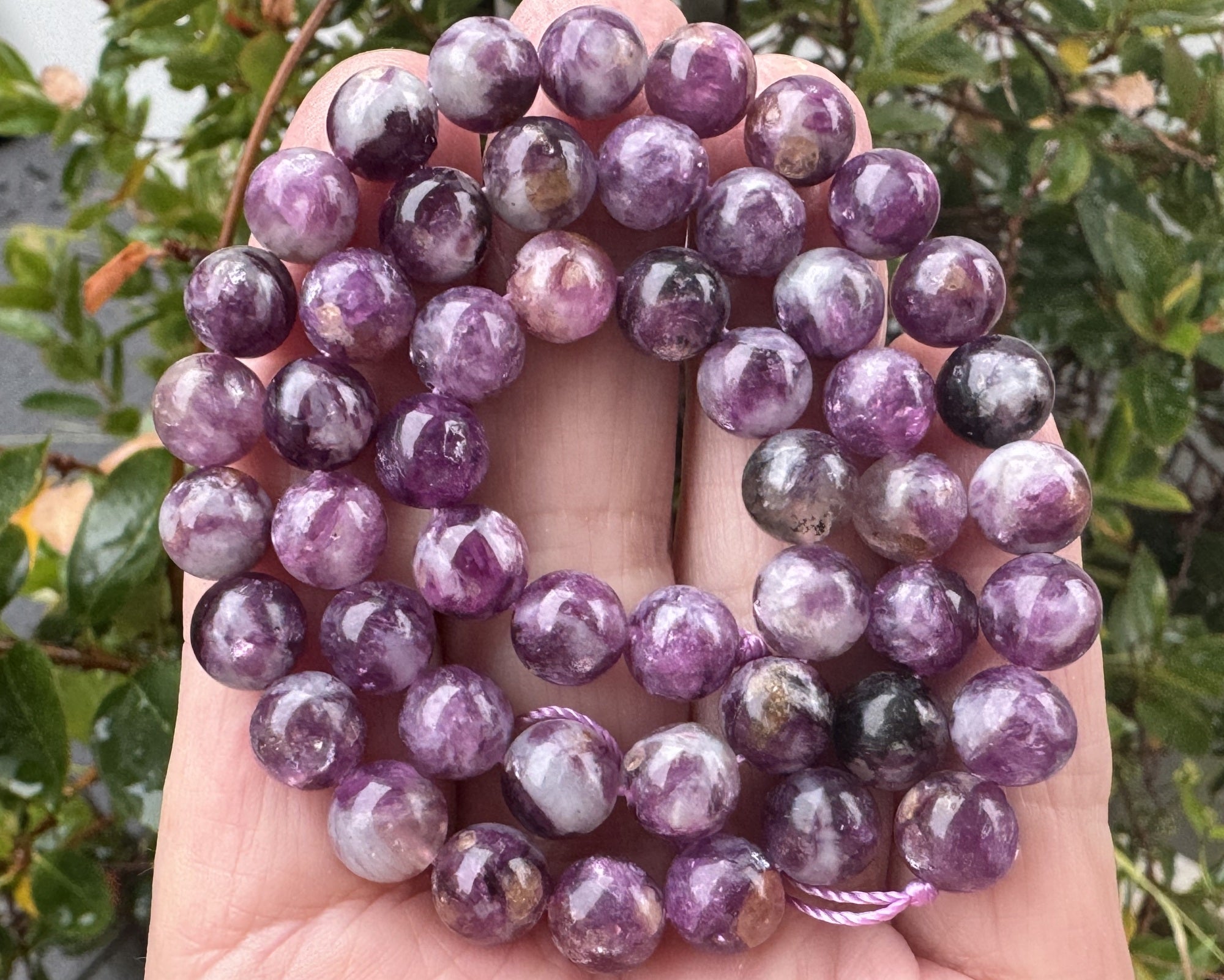 Purple Emerald Lepidolite 8mm round natural gemstone beads 16" strand - Oz Beads 
