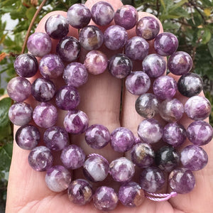Purple Emerald Lepidolite 8mm round natural gemstone beads 16" strand - Oz Beads 