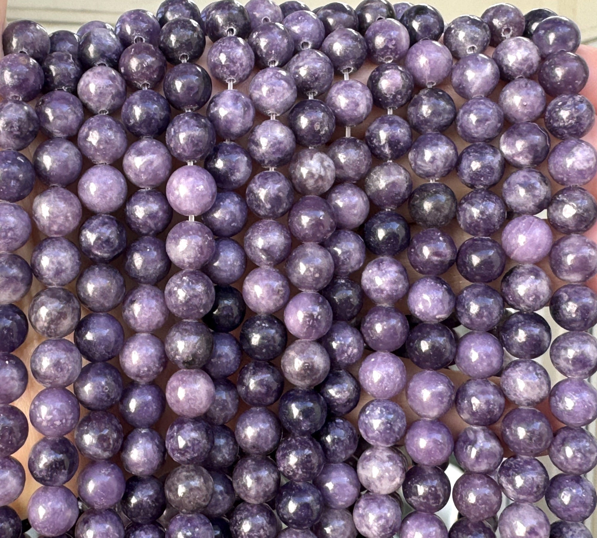 Purple Lepidolite 8mm round natural gemstone beads 15" strand
