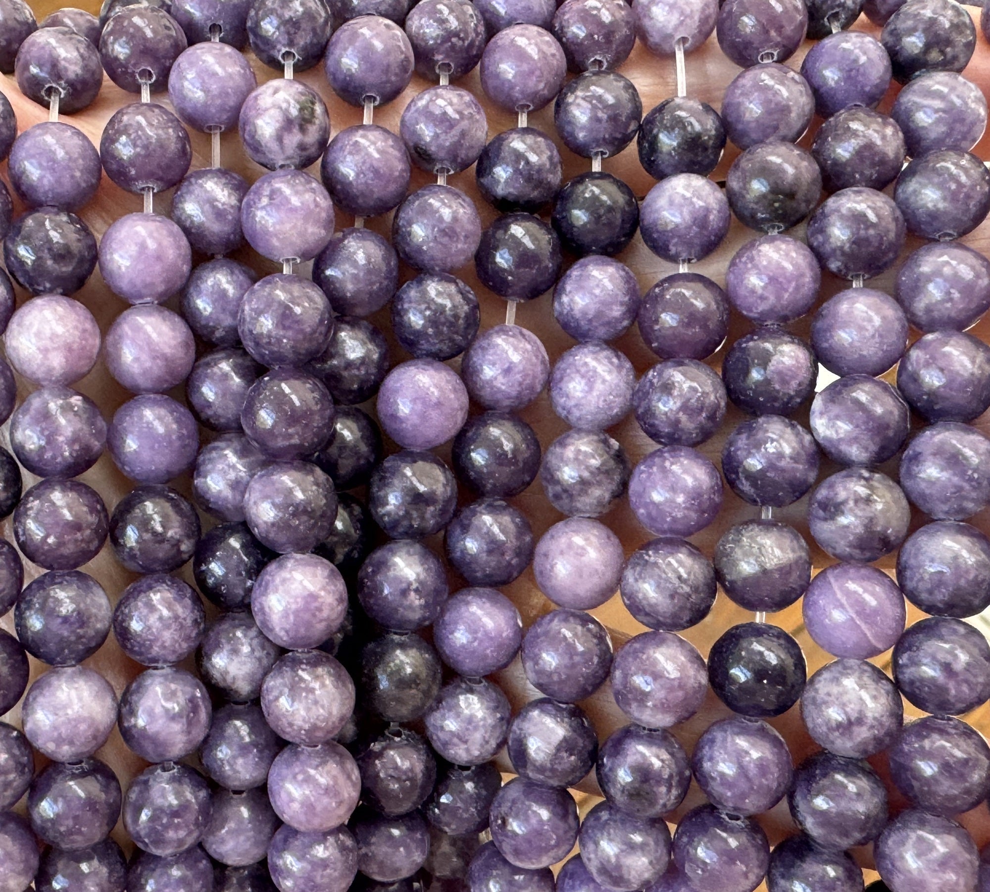 Purple Lepidolite 8mm round natural gemstone beads 15" strand
