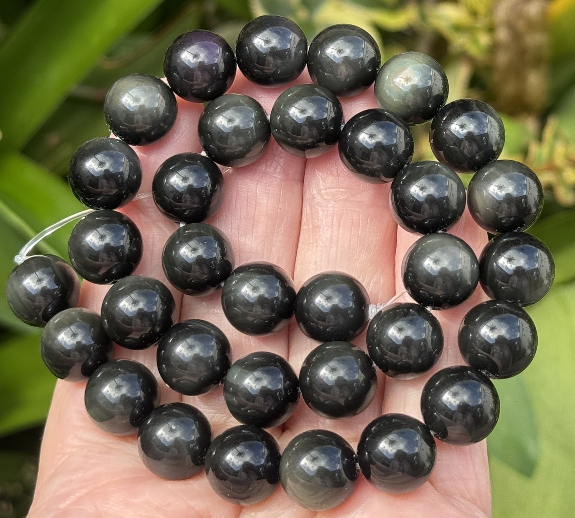 Rainbow Black Obsidian 12mm round natural gemstone beads 38cm strand - Oz Beads 