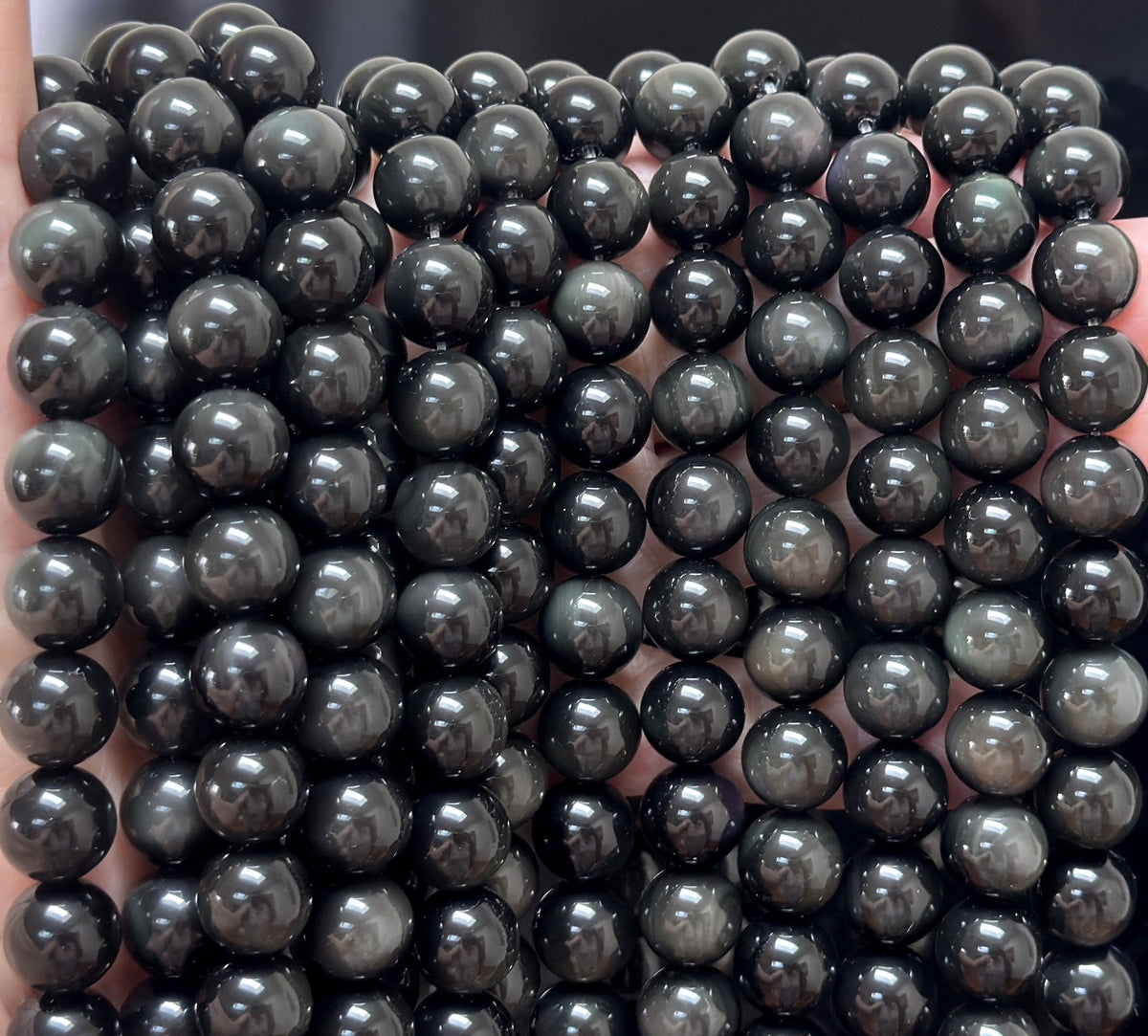 Rainbow Black Obsidian 12mm round natural gemstone beads 38cm strand - Oz Beads 