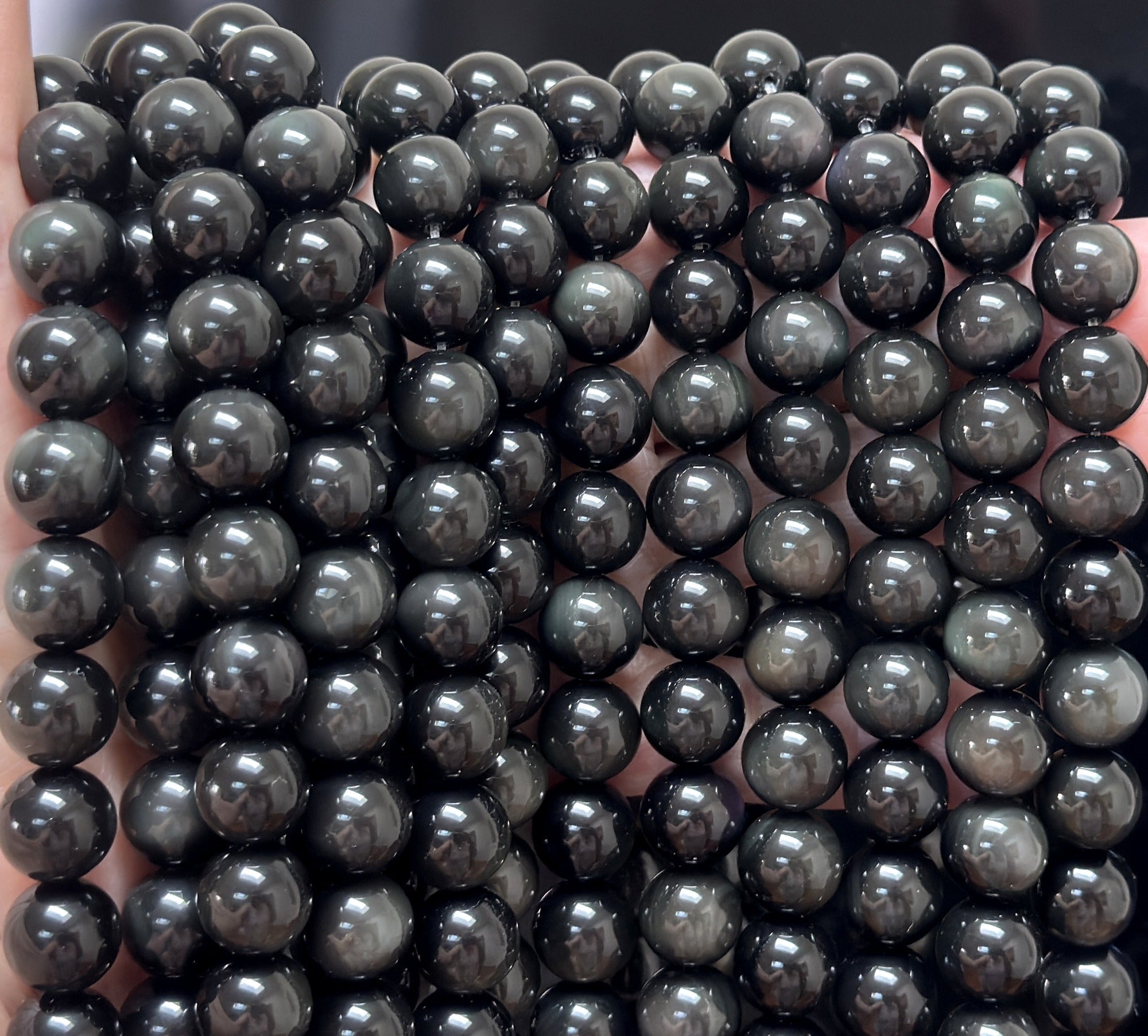 Rainbow Black Obsidian 12mm round natural gemstone beads 38cm strand - Oz Beads 