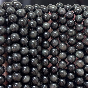 Rainbow Black Obsidian 12mm round natural gemstone beads 38cm strand - Oz Beads 