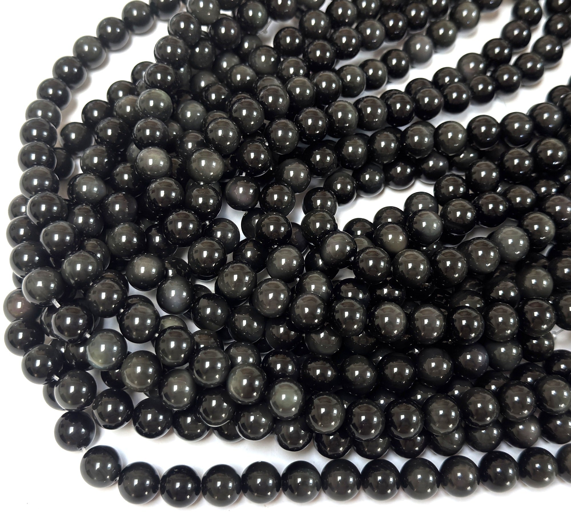 Rainbow Black Obsidian 12mm round natural gemstone beads 38cm strand - Oz Beads 