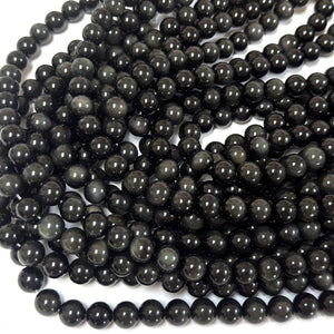 Rainbow Black Obsidian 12mm round natural gemstone beads 38cm strand - Oz Beads 