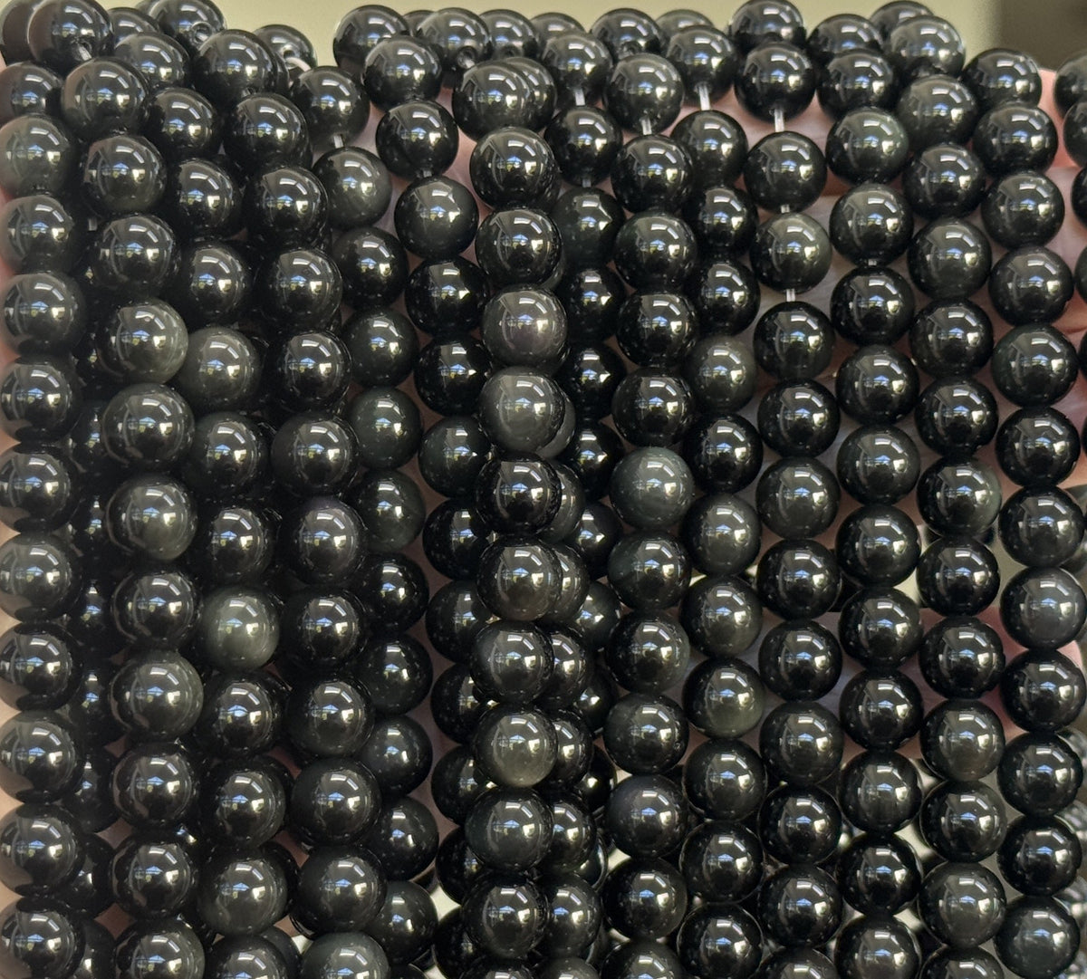 Black Rainbow Obsidian 8mm round natural gemstone beads 15" strand - Oz Beads 