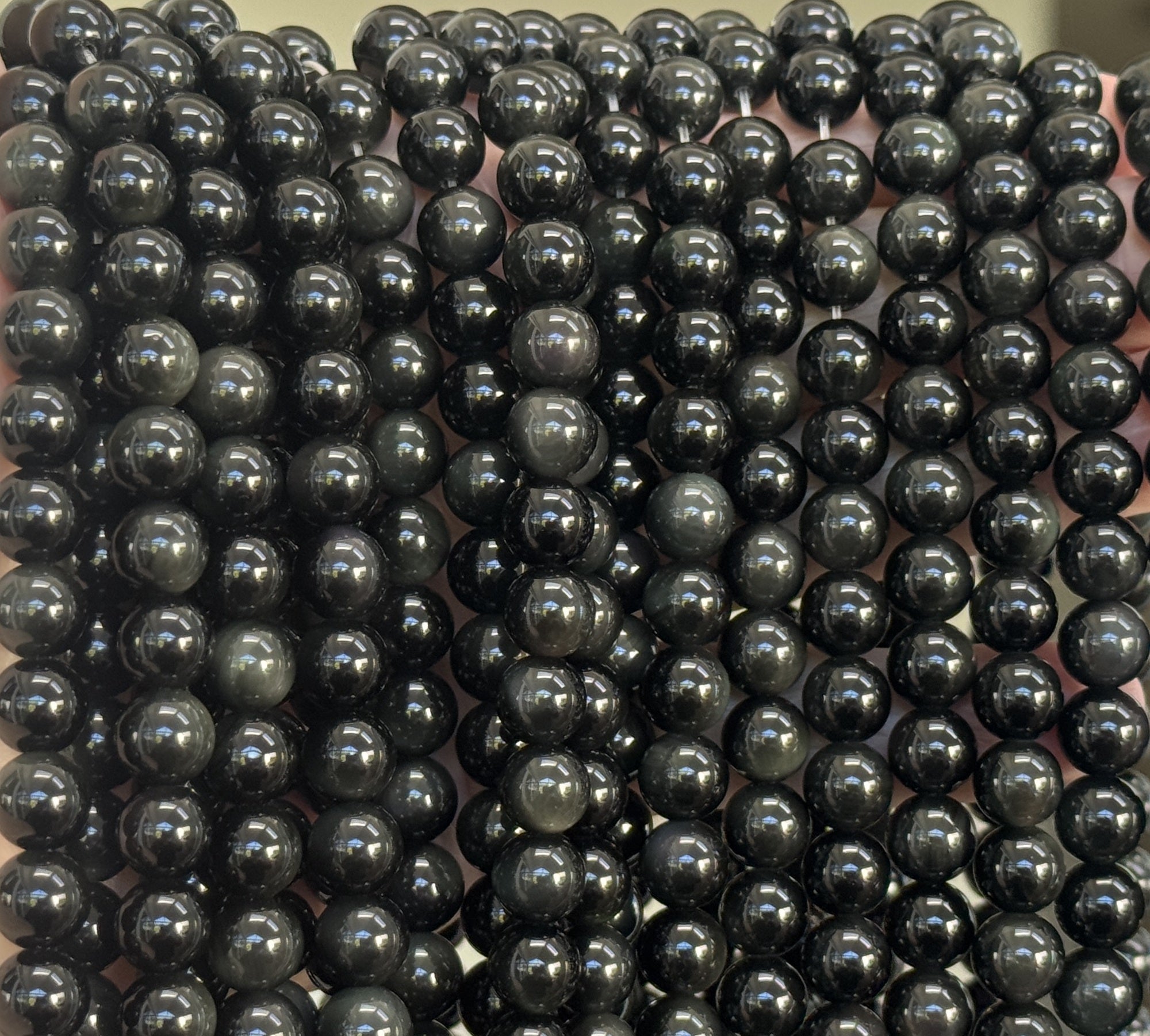 Black Rainbow Obsidian 8mm round natural gemstone beads 15" strand - Oz Beads 