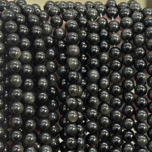 Black Rainbow Obsidian 8mm round natural gemstone beads 15" strand - Oz Beads 
