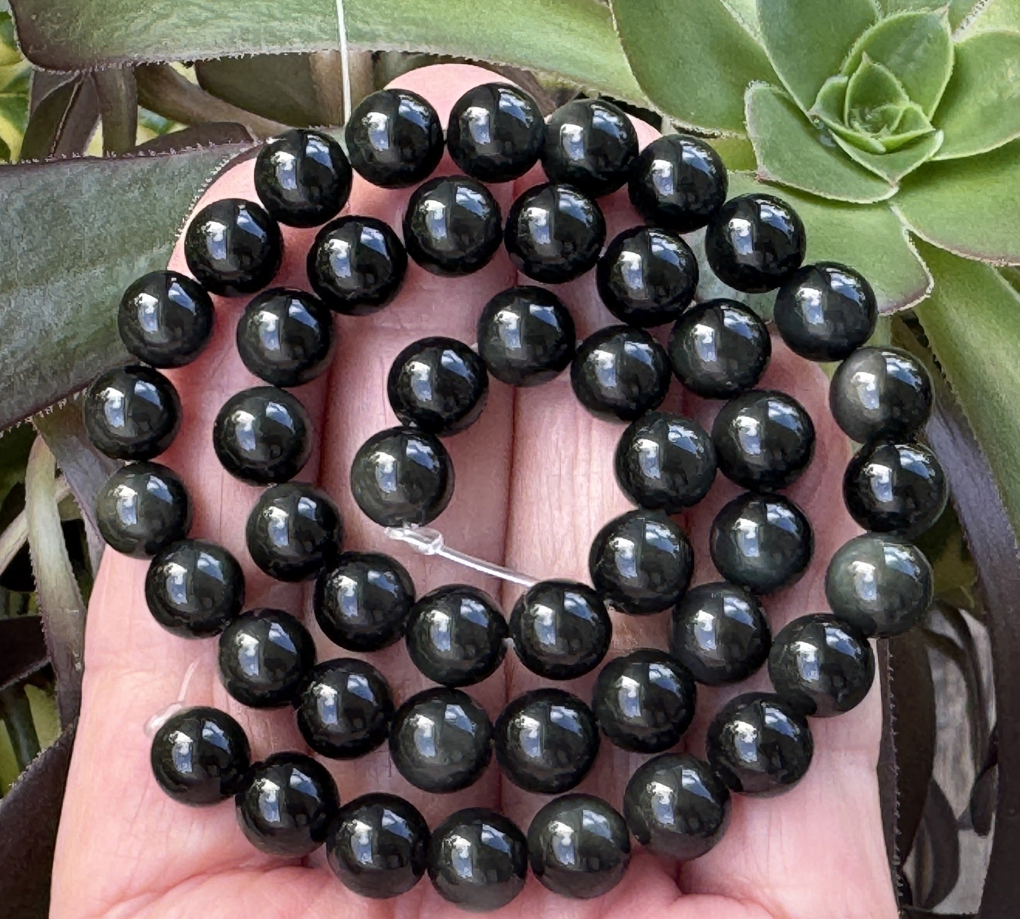 Black Rainbow Obsidian 8mm round natural gemstone beads 15" strand - Oz Beads 