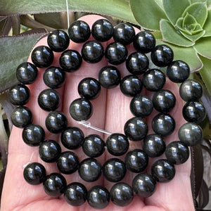 Black Rainbow Obsidian 8mm round natural gemstone beads 15" strand - Oz Beads 