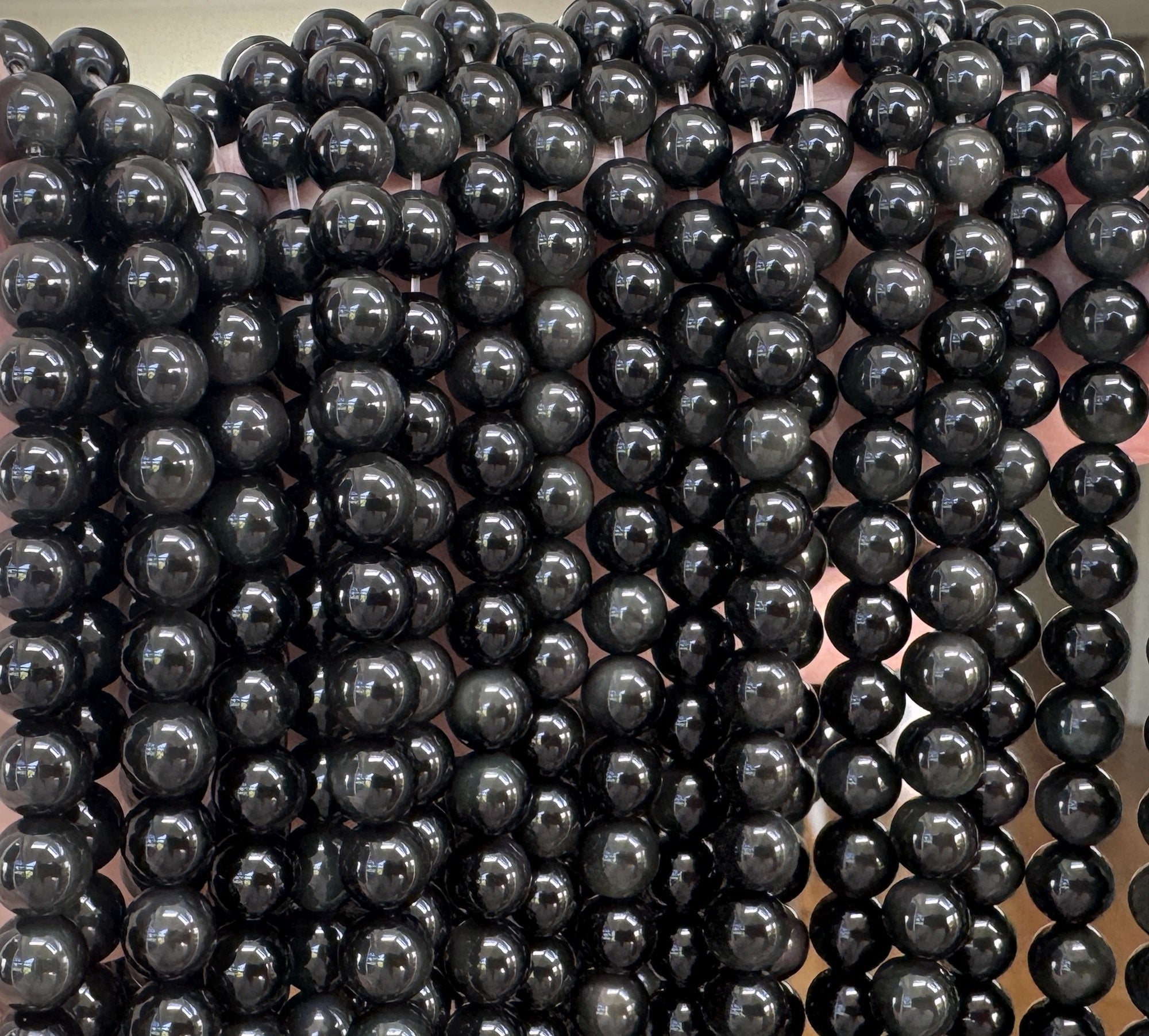 Black Rainbow Obsidian 8mm round natural gemstone beads 15" strand - Oz Beads 
