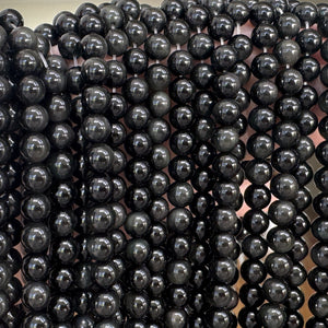 Black Rainbow Obsidian 8mm round natural gemstone beads 15" strand - Oz Beads 
