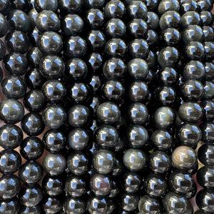 Black Rainbow Obsidian 8mm round natural gemstone beads 15" strand - Oz Beads 