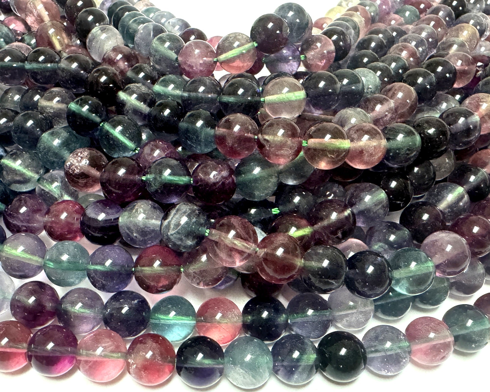 Rainbow Fluorite 8mm round natural gemstone beads 15.5" strand - Oz Beads 