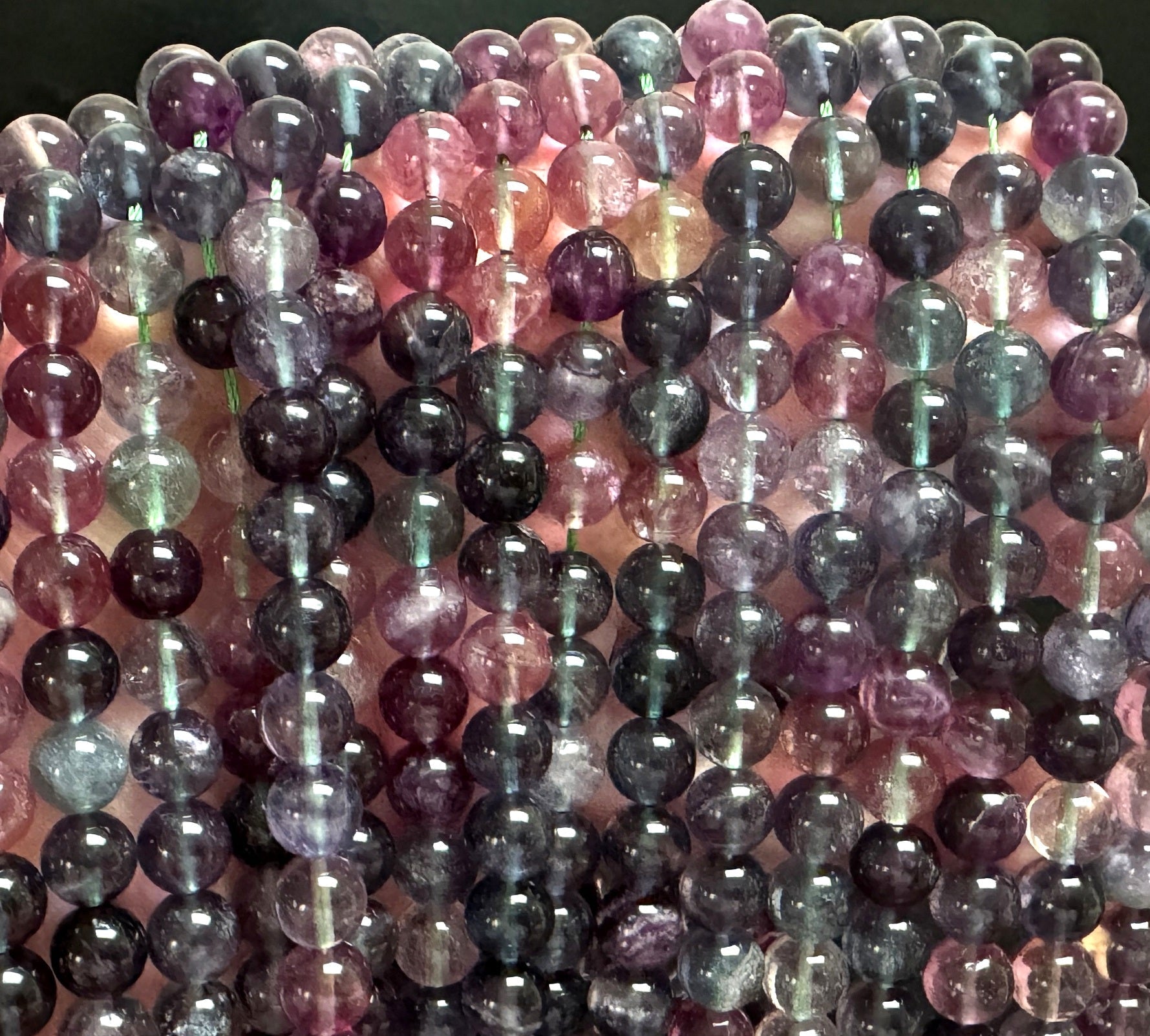 Rainbow Fluorite 8mm round natural gemstone beads 15.5" strand - Oz Beads 