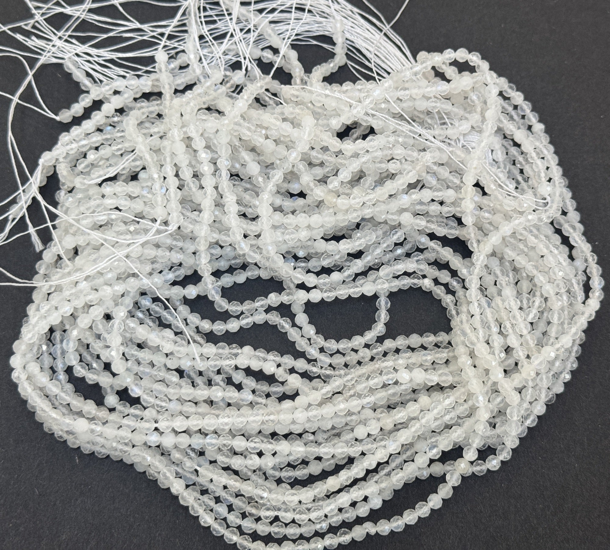 Rainbow Moonstone 3mm 4mm faceted round natural gemstone beads 15.5" strand - Oz Beads 