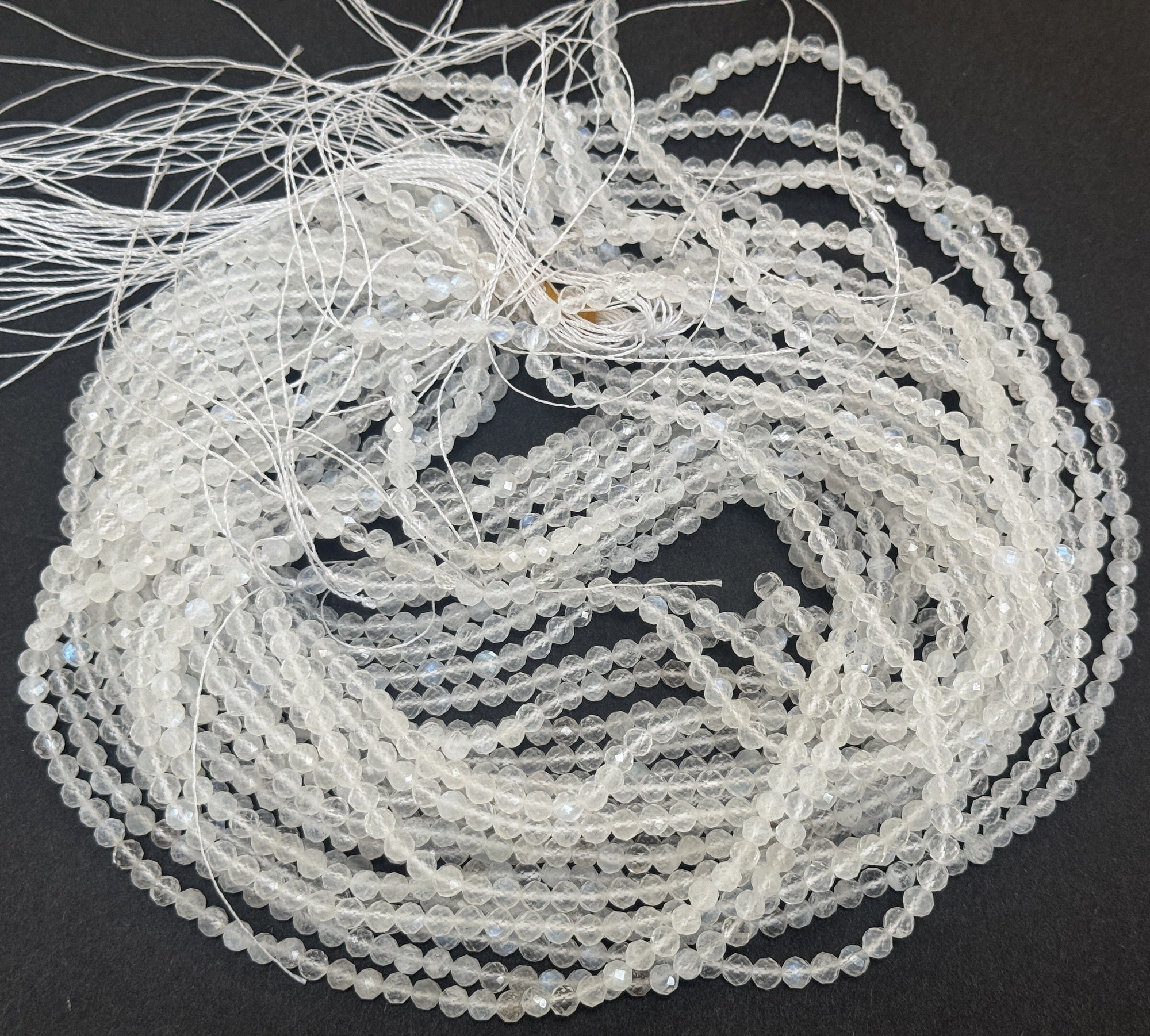 Rainbow Moonstone 3mm 4mm faceted round natural gemstone beads 15.5" strand - Oz Beads 