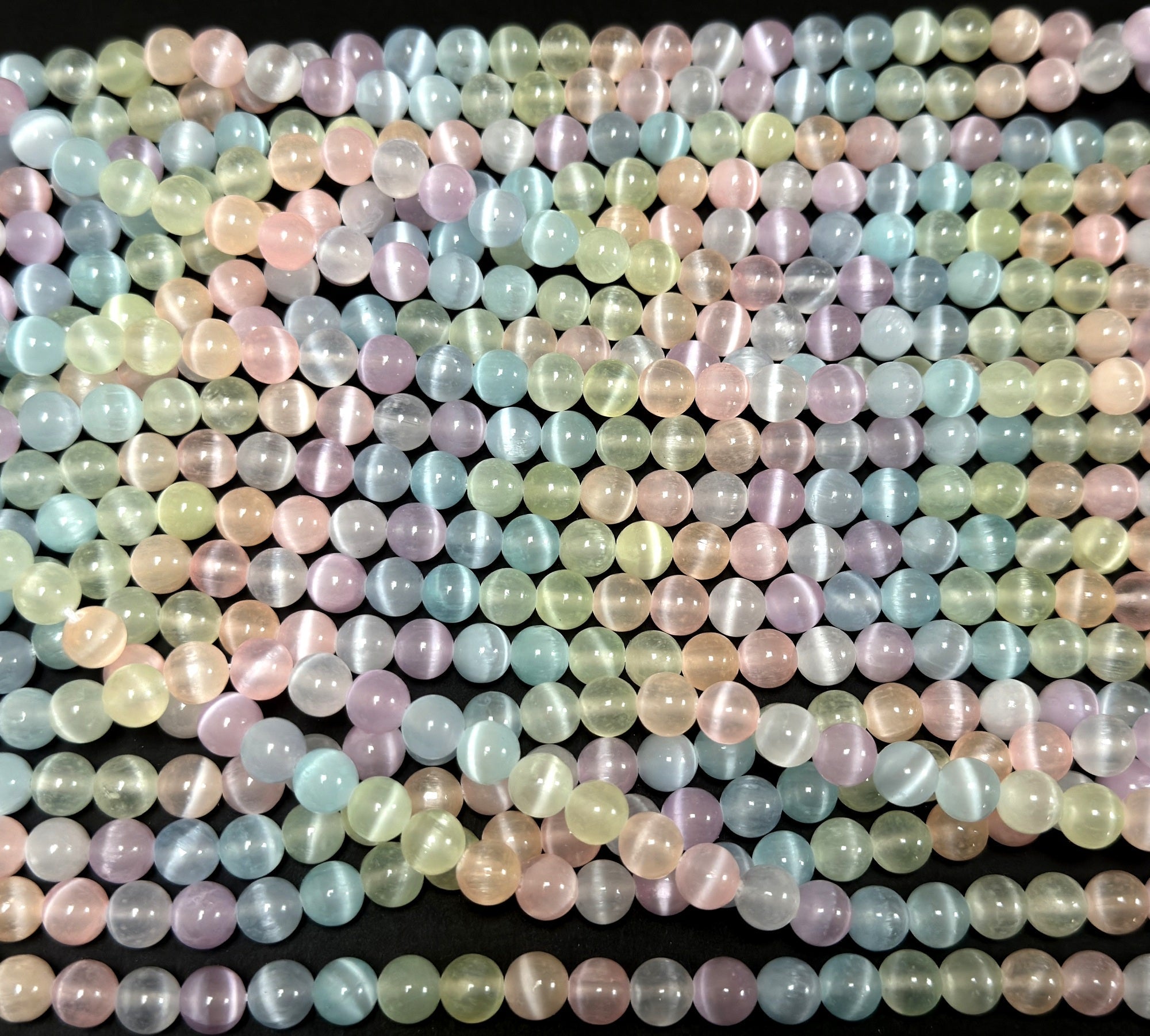 Rainbow Selenite 8mm round dyed gemstone beads 15" strand - Oz Beads 