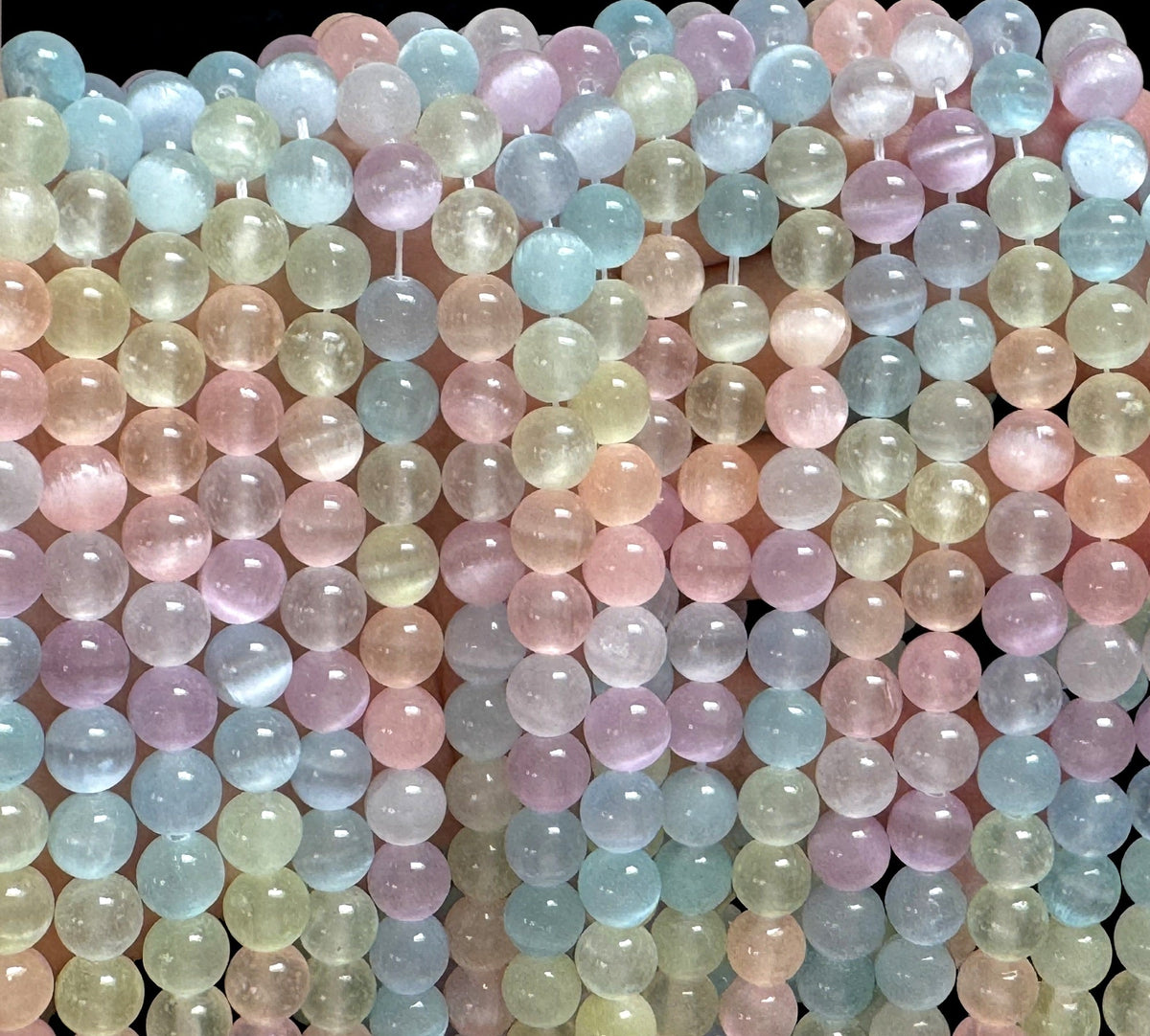 Rainbow Selenite 8mm round dyed gemstone beads 15" strand - Oz Beads 