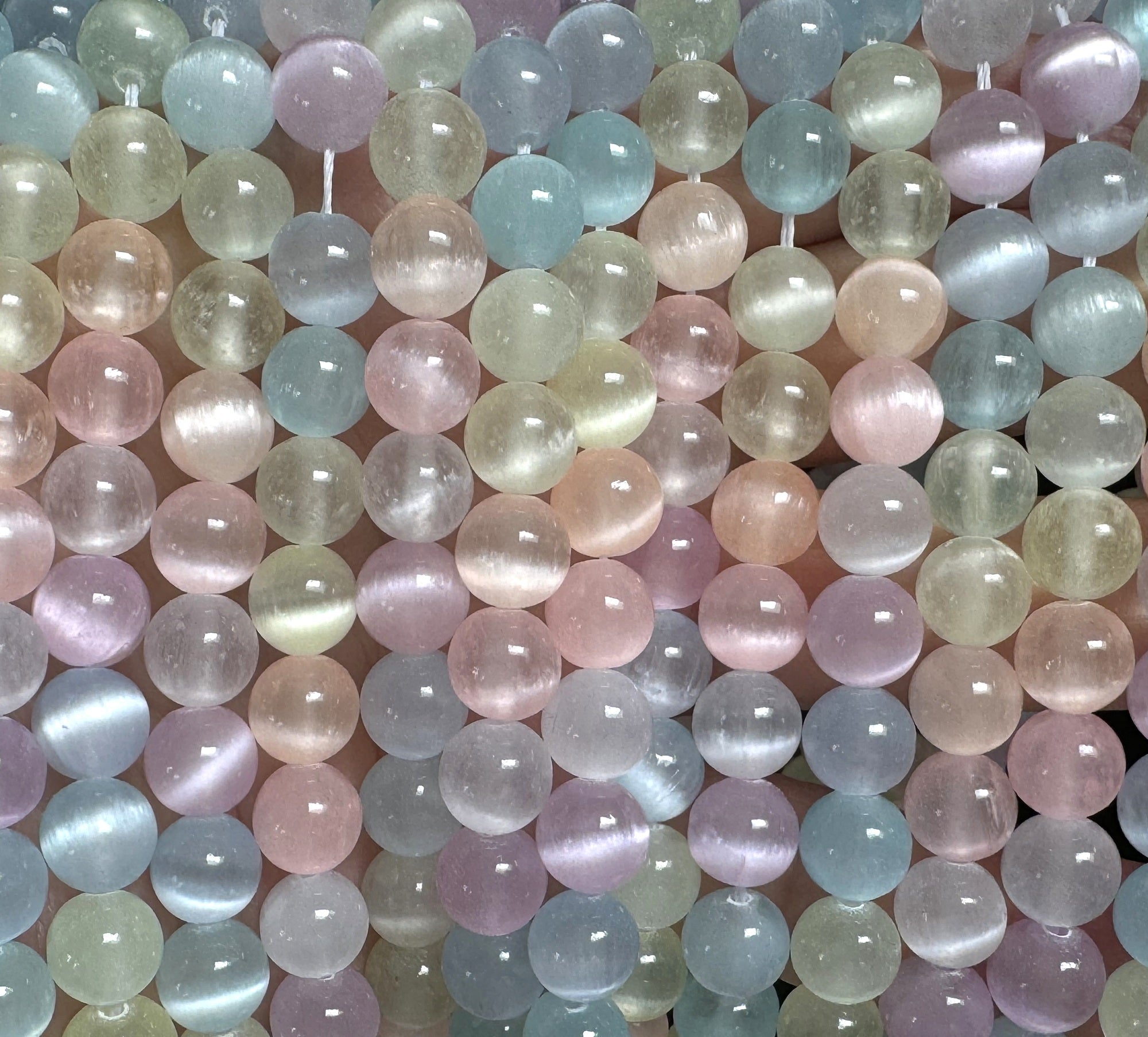 Rainbow Selenite 8mm round dyed gemstone beads 15" strand - Oz Beads 
