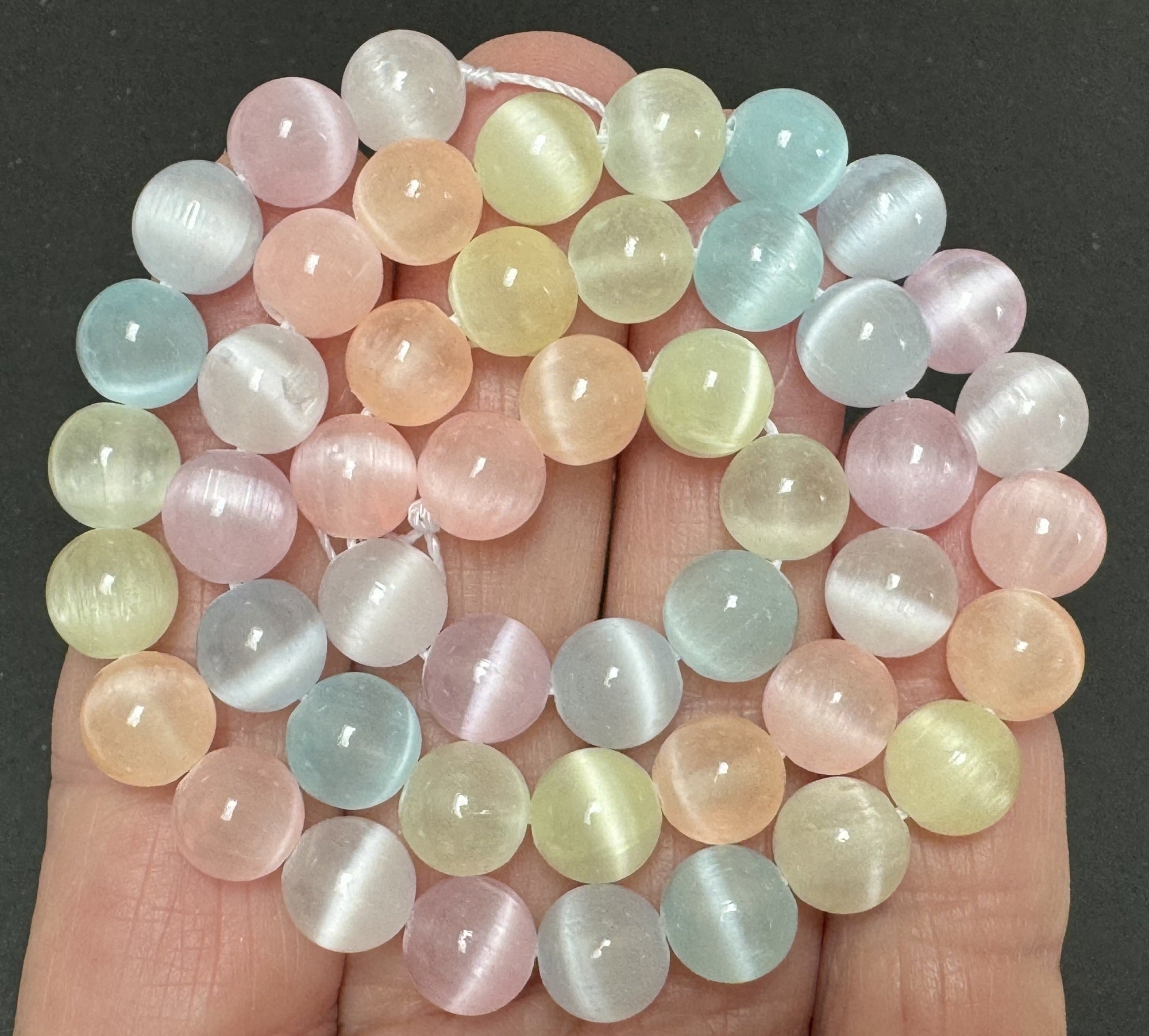 Rainbow Selenite 8mm round dyed gemstone beads 15" strand - Oz Beads 