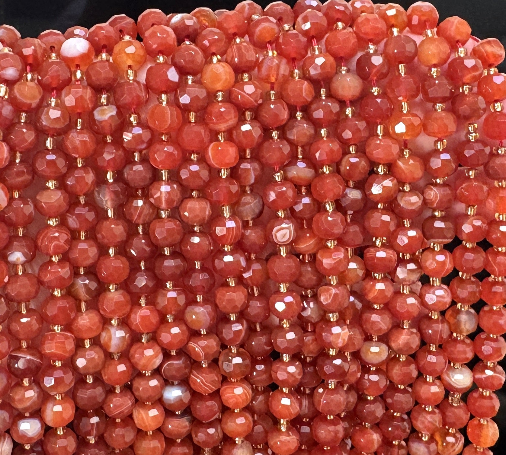 Red Banded Agate 6x8mm faceted rondelle natural gemstone beads 38cm strand - Oz Beads