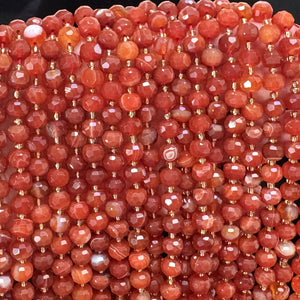 Red Banded Agate 6x8mm faceted rondelle natural gemstone beads 38cm strand - Oz Beads