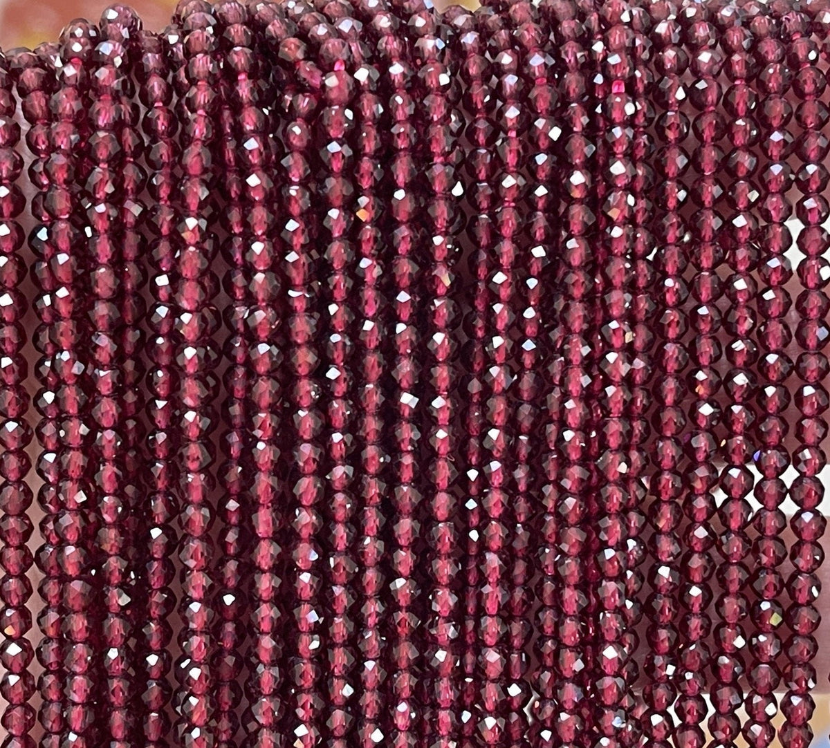 Red Garnet 3mm faceted round natural gemstone beads 15.5" strand - Oz Beads 