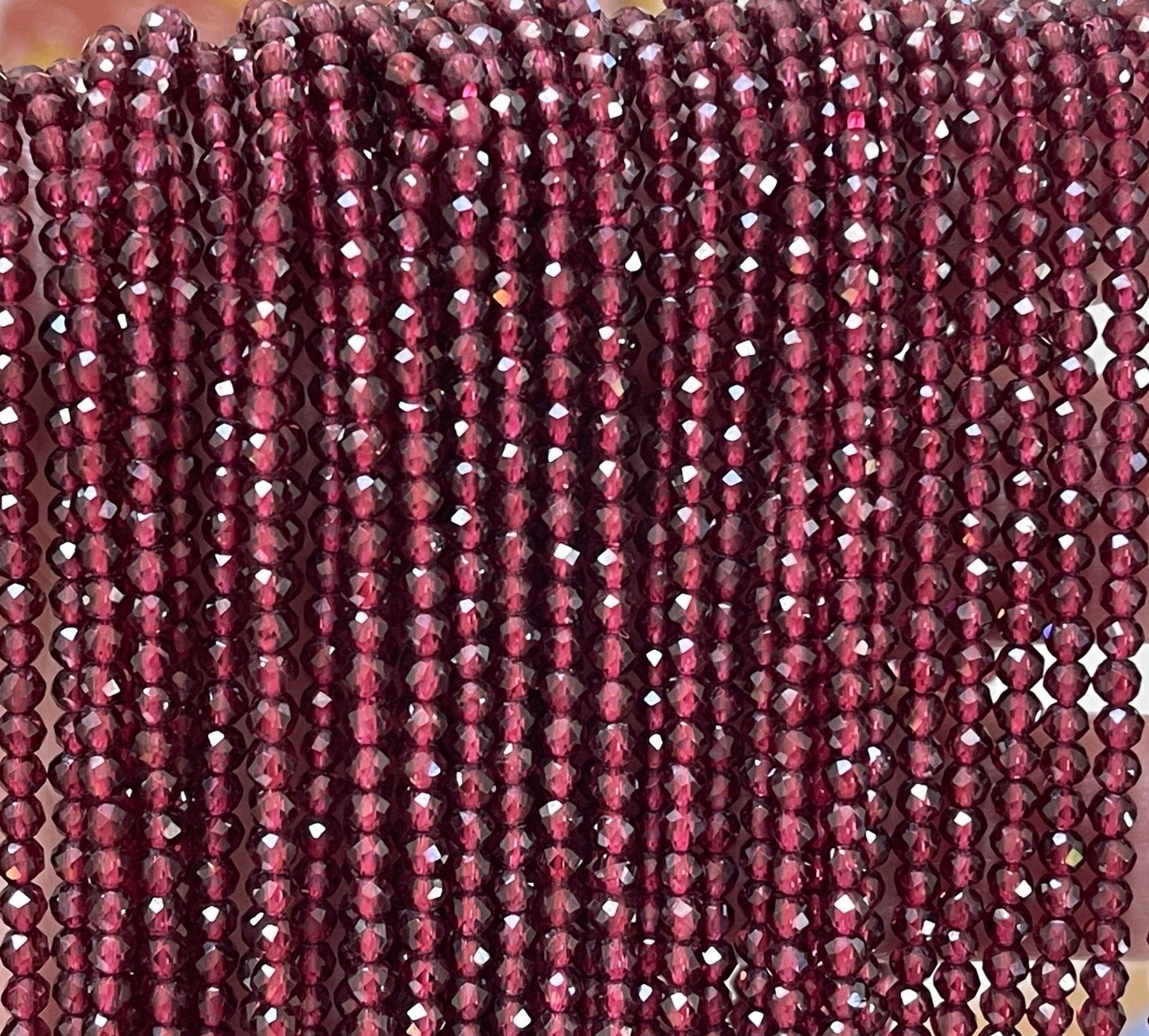 Red Garnet 3mm faceted round natural gemstone beads 15.5" strand - Oz Beads 