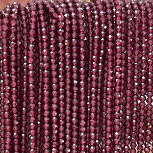 Red Garnet 3mm faceted round natural gemstone beads 15.5" strand - Oz Beads 
