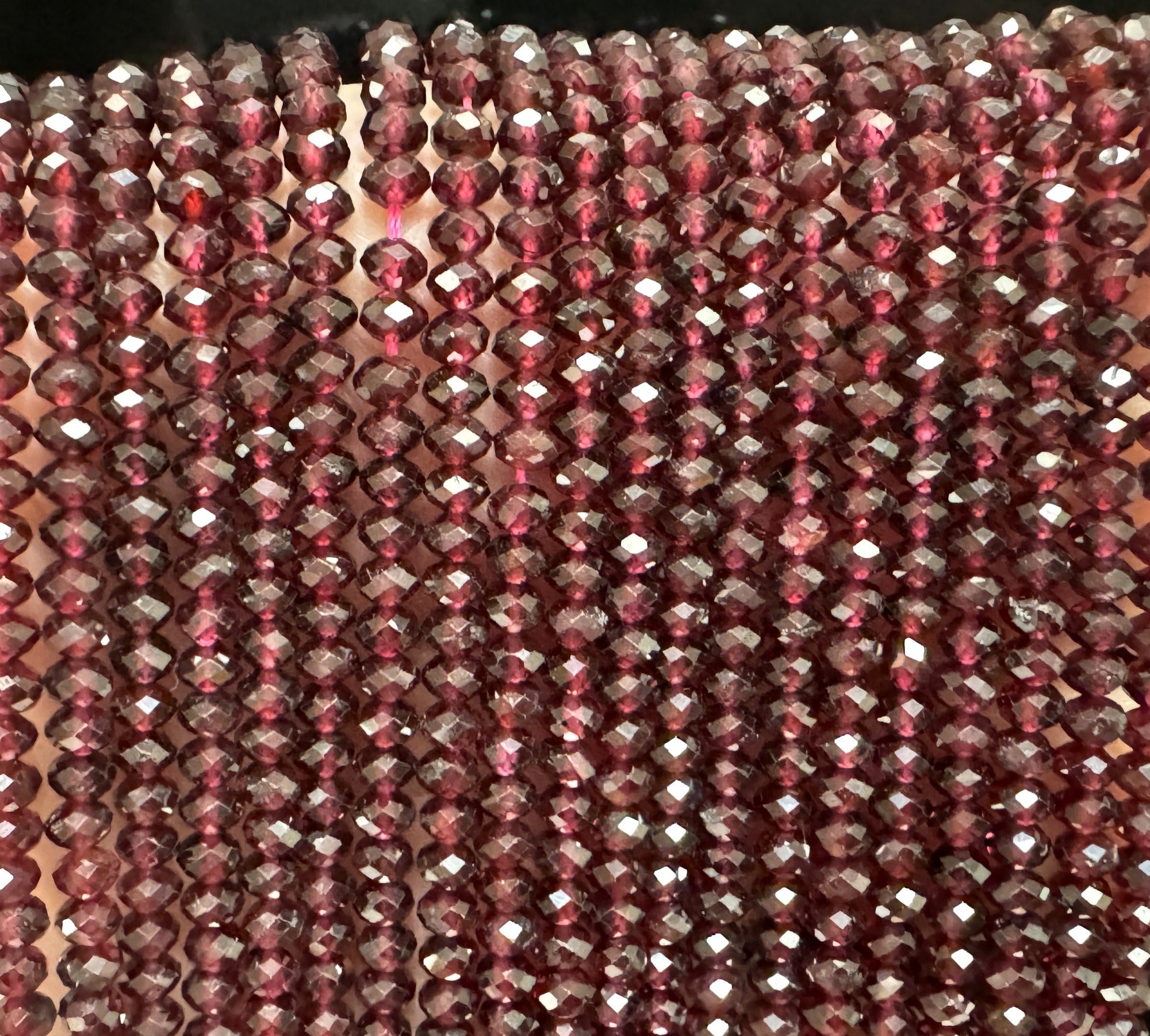 Red Garnet 3x4mm faceted rondelle natural gemstone beads 15.5" strand - Oz Beads 