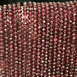 Red Garnet 3x4mm faceted rondelle natural gemstone beads 15.5" strand - Oz Beads 