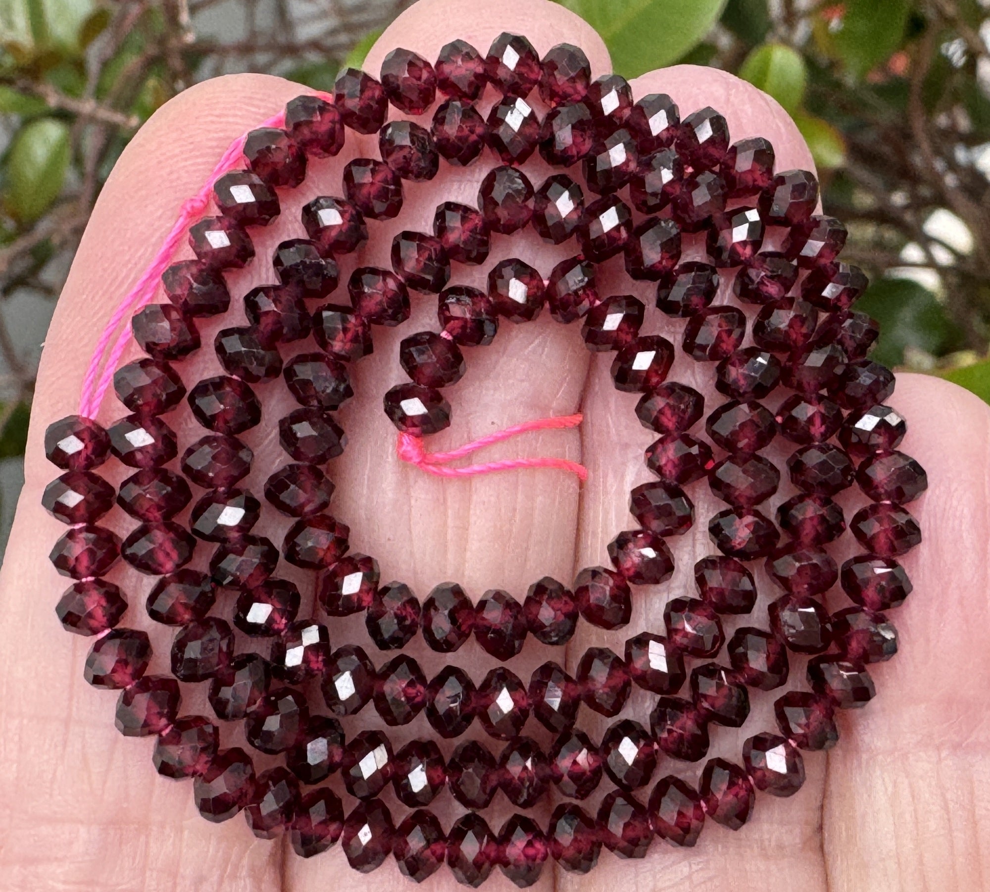 Red Garnet 3x4mm faceted rondelle natural gemstone beads 15.5" strand - Oz Beads 