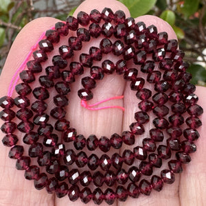Red Garnet 3x4mm faceted rondelle natural gemstone beads 15.5" strand - Oz Beads 