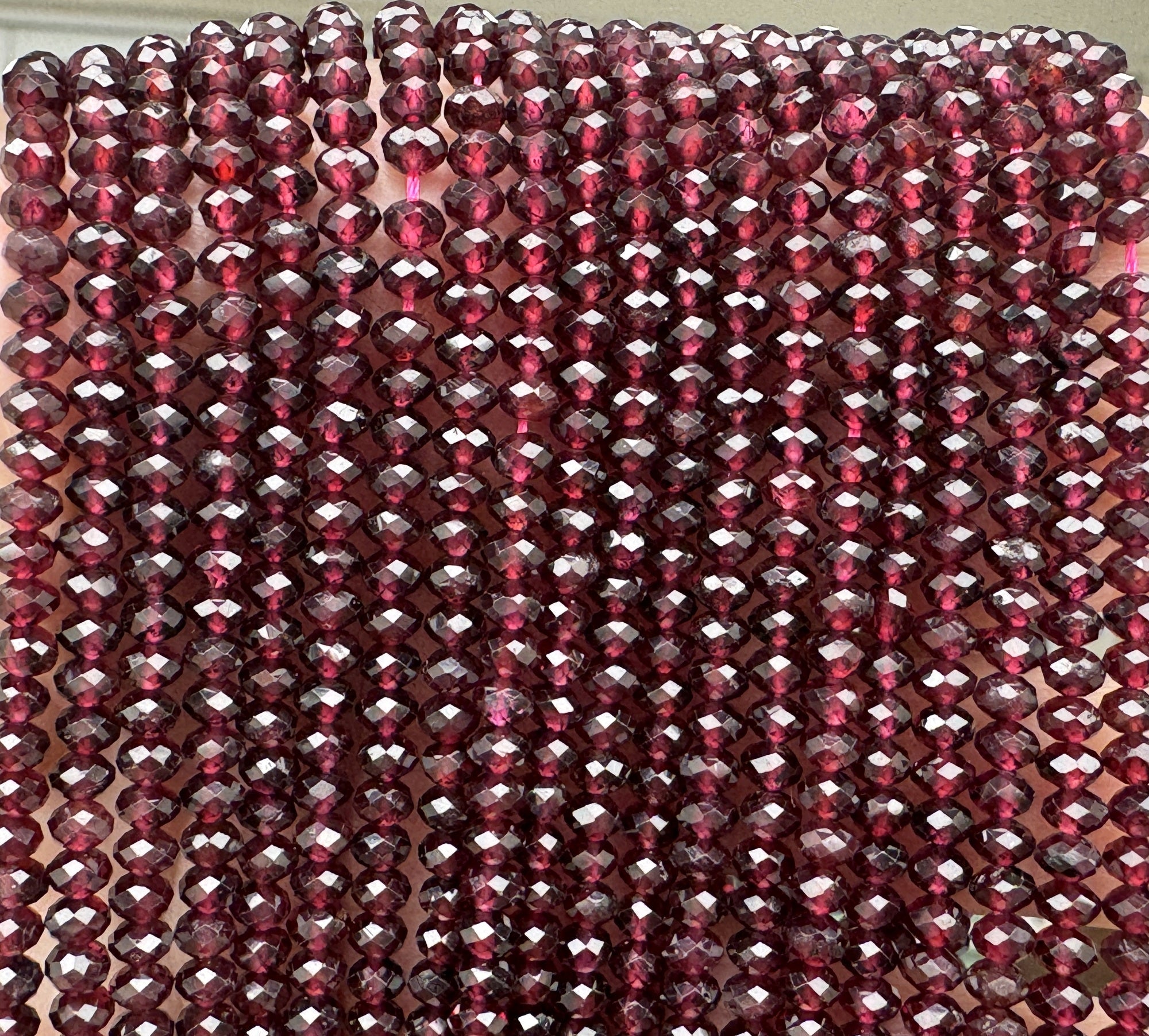 Red Garnet 3x4mm faceted rondelle natural gemstone beads 15.5" strand - Oz Beads 