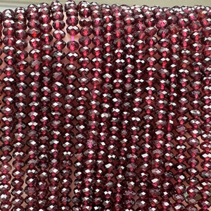 Red Garnet 3x4mm faceted rondelle natural gemstone beads 15.5" strand - Oz Beads 