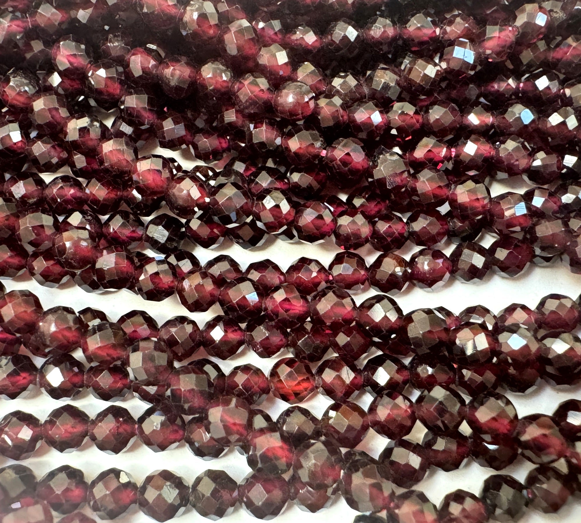 Red Garnet 4mm faceted round natural gemstone beads 15.5" strand - Oz Beads 