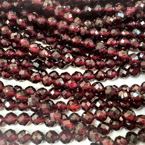 Red Garnet 4mm faceted round natural gemstone beads 15.5" strand - Oz Beads 