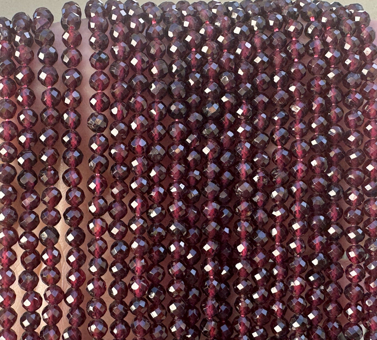 Red Garnet 4mm faceted round natural gemstone beads 15.5" strand - Oz Beads 