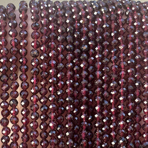 Red Garnet 4mm faceted round natural gemstone beads 15.5" strand - Oz Beads 