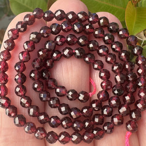 Red Garnet 4mm faceted round natural gemstone beads 15.5" strand - Oz Beads 