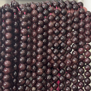 Red Garnet 8mm round natural gemstone beads 15.5" strand - Oz Beads 