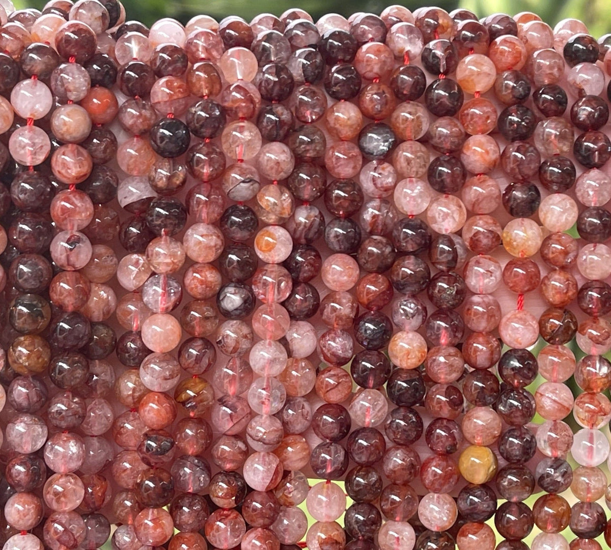 Red Hematoid Quartz 6mm round natural gemstone beads 15.5" strand - Oz Beads 