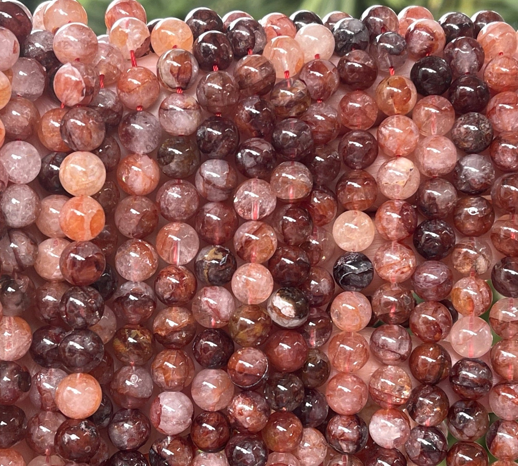 Red Hematoid Quartz 8mm round natural gemstone beads 15.5" strand - Oz Beads 