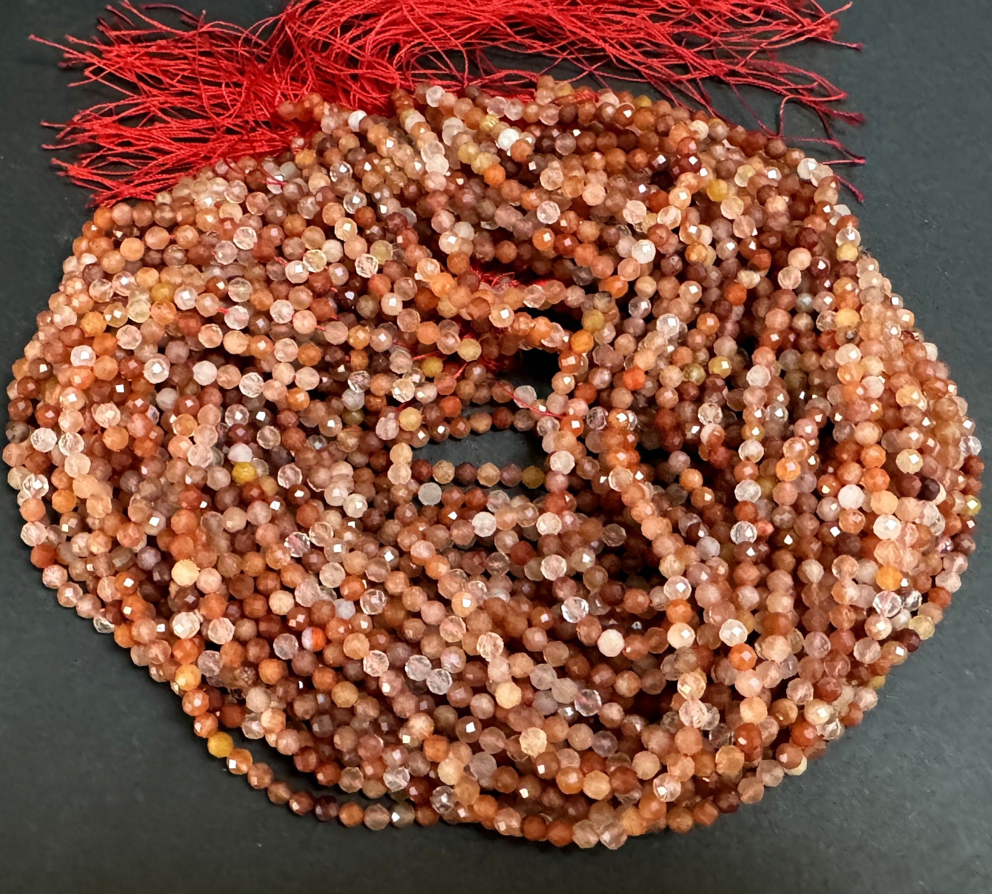 Red Quartz 3mm 4mm faceted round natural gemstone beads 15.5" strand - Oz Beads 