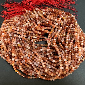 Red Quartz 3mm 4mm faceted round natural gemstone beads 15.5" strand - Oz Beads 