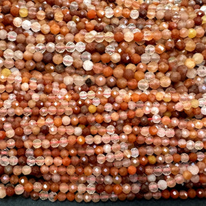 Red Quartz 3mm 4mm faceted round natural gemstone beads 15.5" strand - Oz Beads 