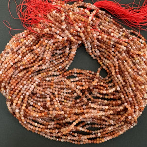 Red Quartz 3mm 4mm faceted round natural gemstone beads 15.5" strand - Oz Beads 